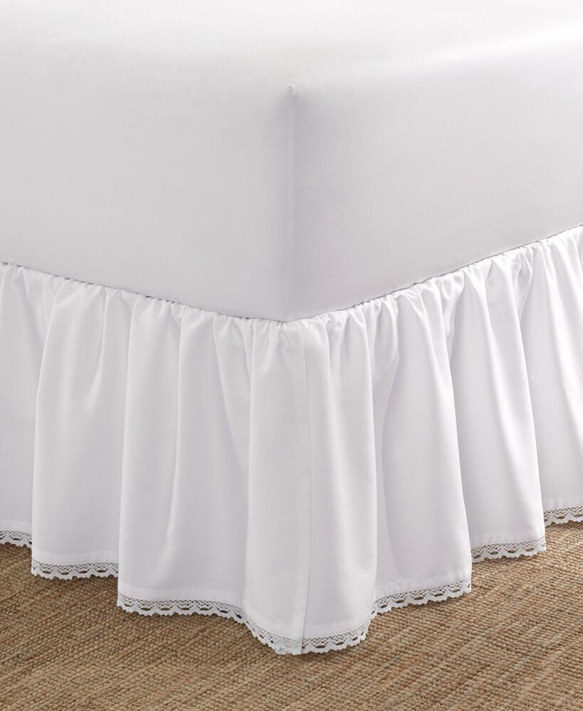 Laura Ashley solid Crochet Ruffled Cotton Bedskirt, Full