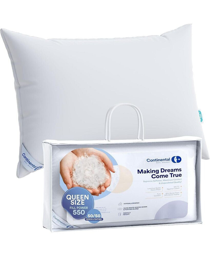 Continental Bedding luxury Down Pillows Queen Size Pack of 1 - 50% Down, 50% Feather