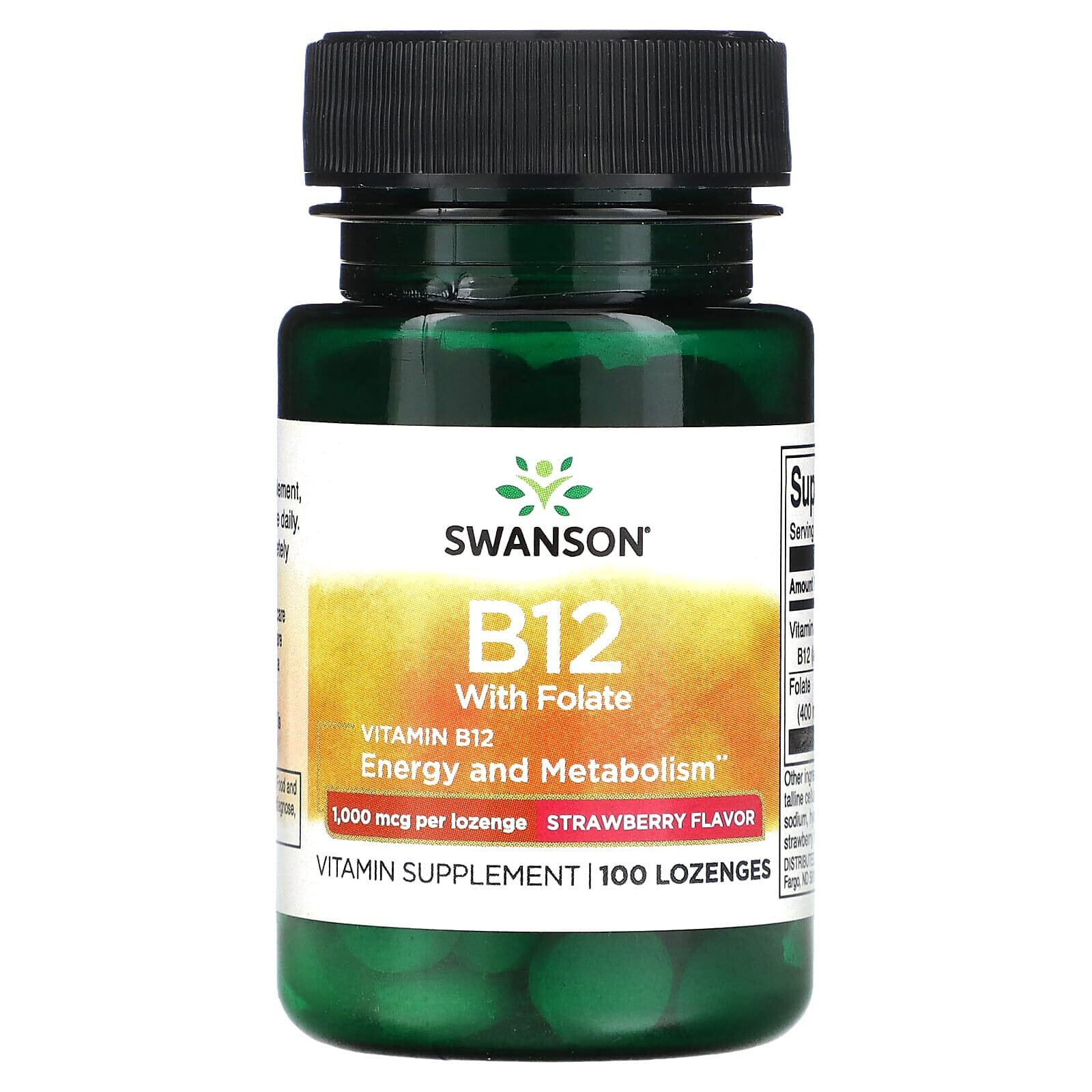 Vitamin B12 with Folate, Strawberry, 1,000 mcg, 100 Lozenges