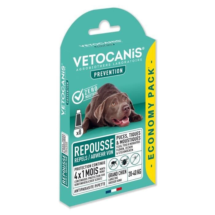 Пипетки от блох и клещей VETOCANIS 8 - Для крупных собак от 20 до 40 кг - 4 защиты на 1 месяц