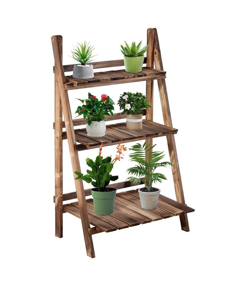 Outsunny 3 Tier Ladder-style Wooden Flower Plant Stand Outdoor Garden Shelf