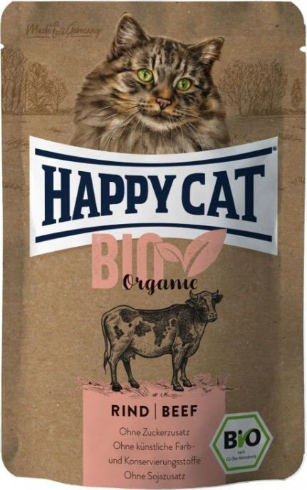 Влажный корм для кошек Happy Cat, Bio Organic, кусочки с говядиной, 85 г