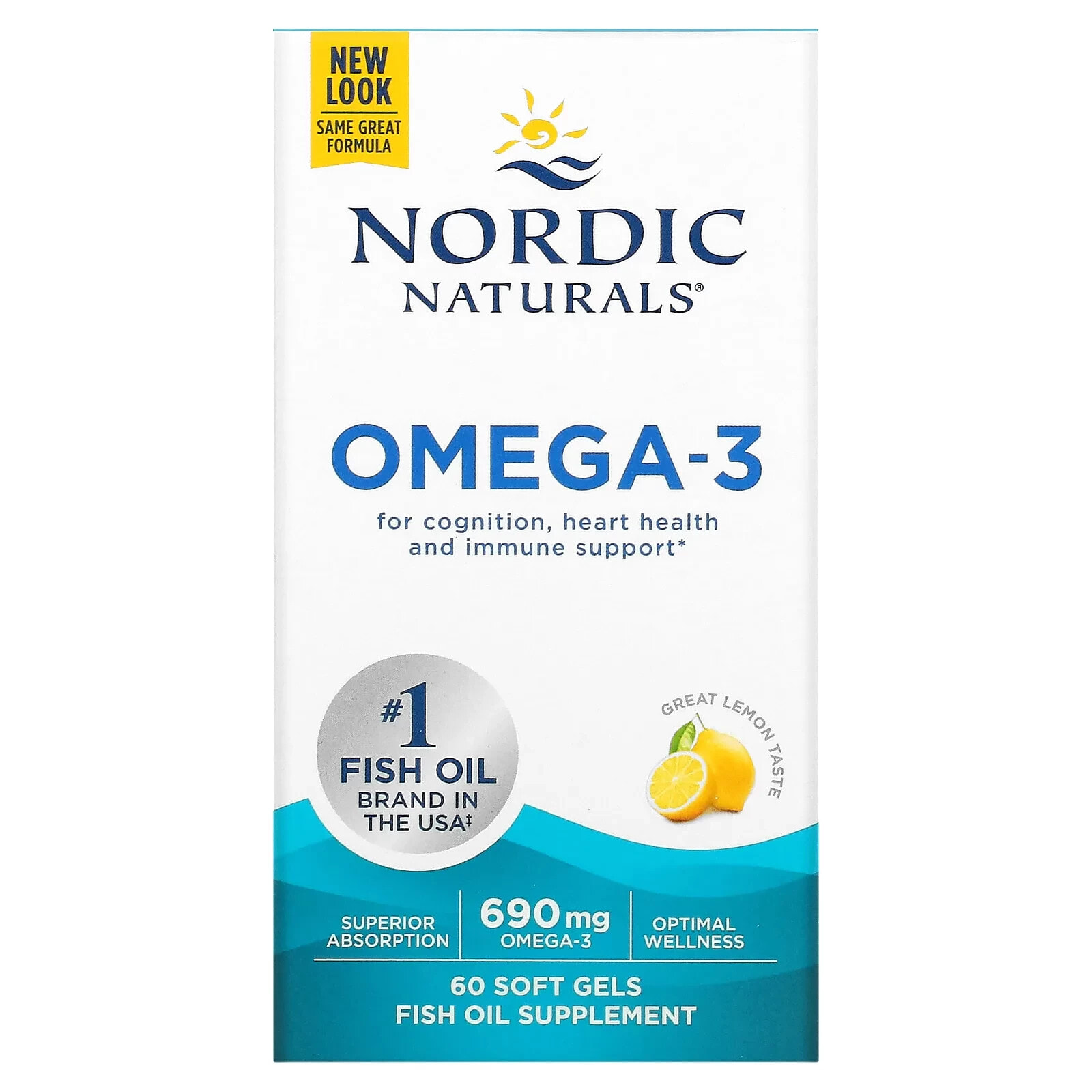 Нордик Натуралс, Омега-3, лимон, 345 мг, 180 капсул