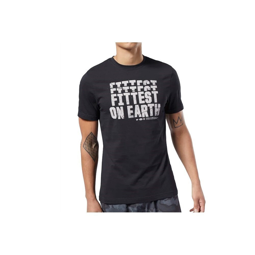 Мужская футболка спортивная черная с надписями Reebok Crossfit Fittest ON Earth Tee
