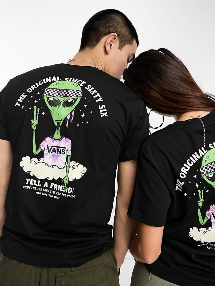 Vans – Unisex-T-Shirt in Schwarz mit „Just visiting space“-Rückenprint