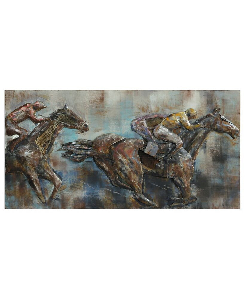Empire Art Direct 'Race Day' Mixed Media Iron Hand Painted Dimensional Wall Sculpture - 60