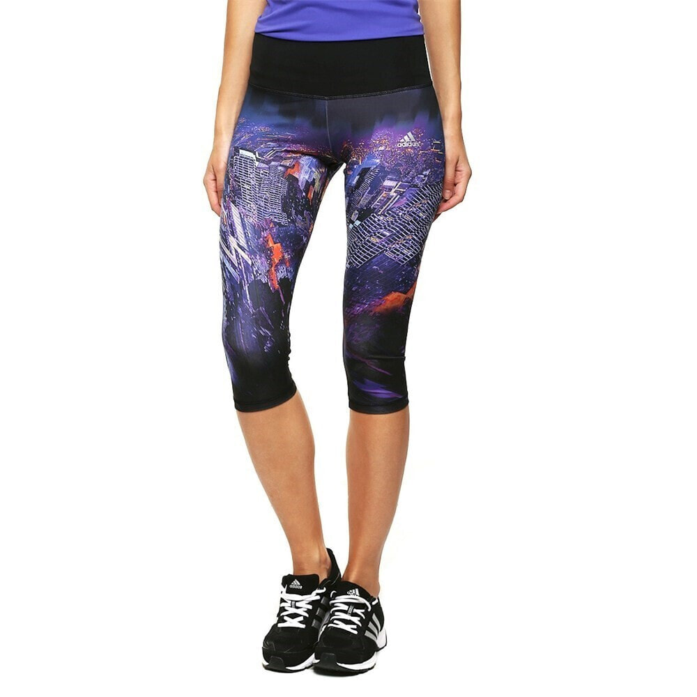 Женские леггинсы спортивные с завышенной талией фиолетовые укороченные adidas