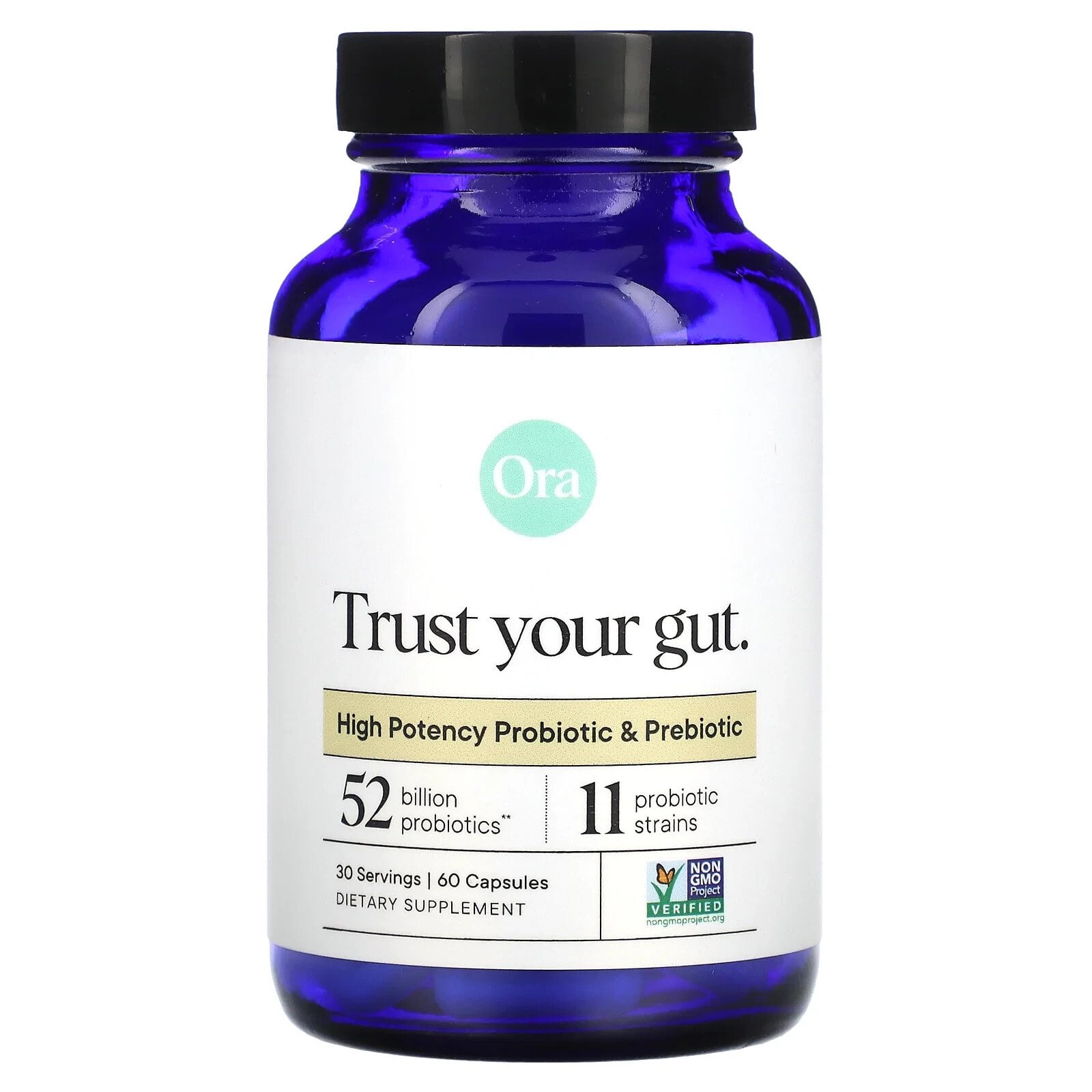Ora, Trust Your Gut, высокоэффективный пробиотик и пребиотик, 60 капсул
