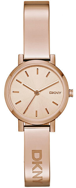 Женские наручные кварцевые часы DKNY аналоговый (стрелки), формат 12 часов, секундная стрелка центральная,  браслет розовое  золото из нержавеющей стали.