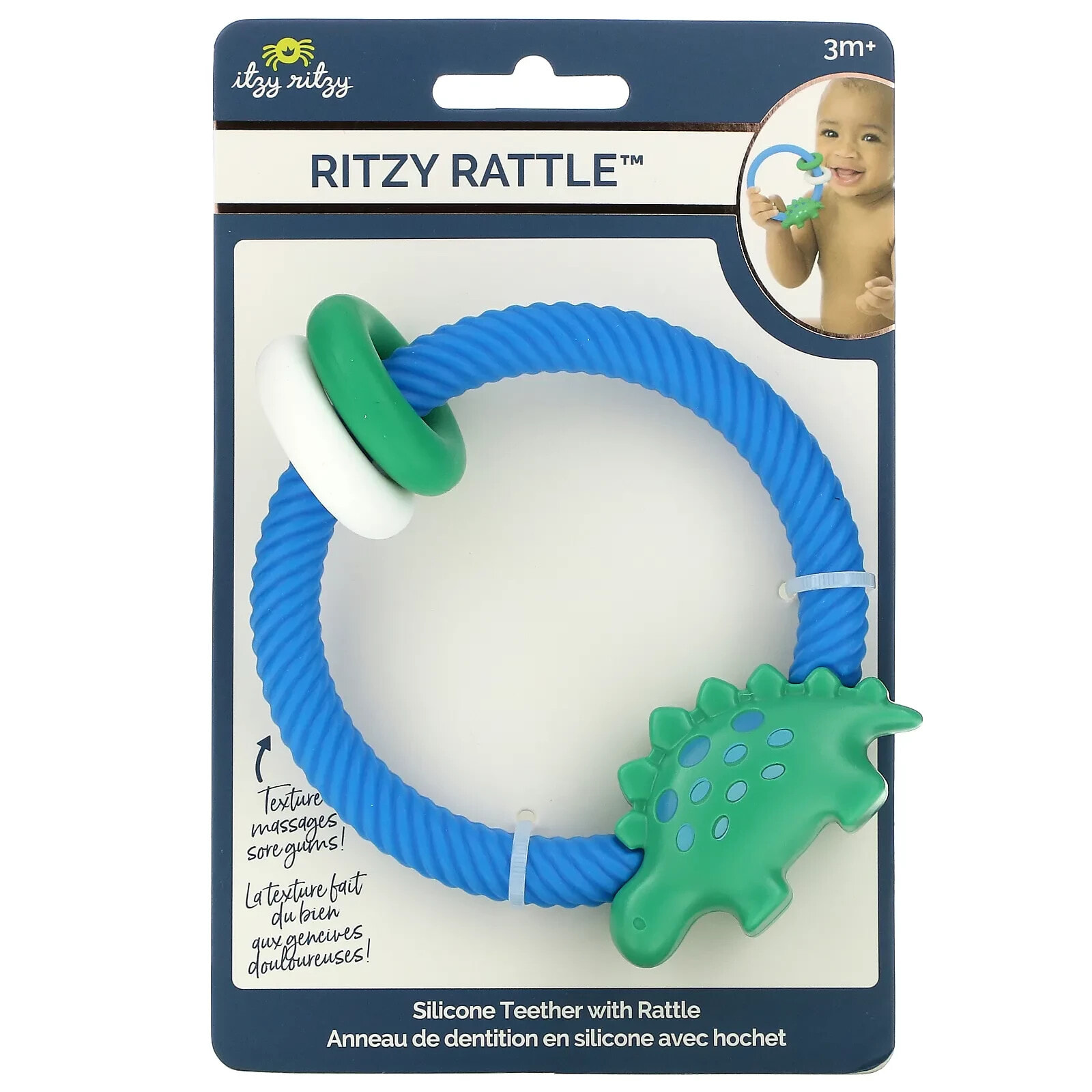itzy ritzy, Ritzy Rattle, силиконовый прорезыватель с погремушкой, для детей от 3 месяцев, радуга, 1 шт.