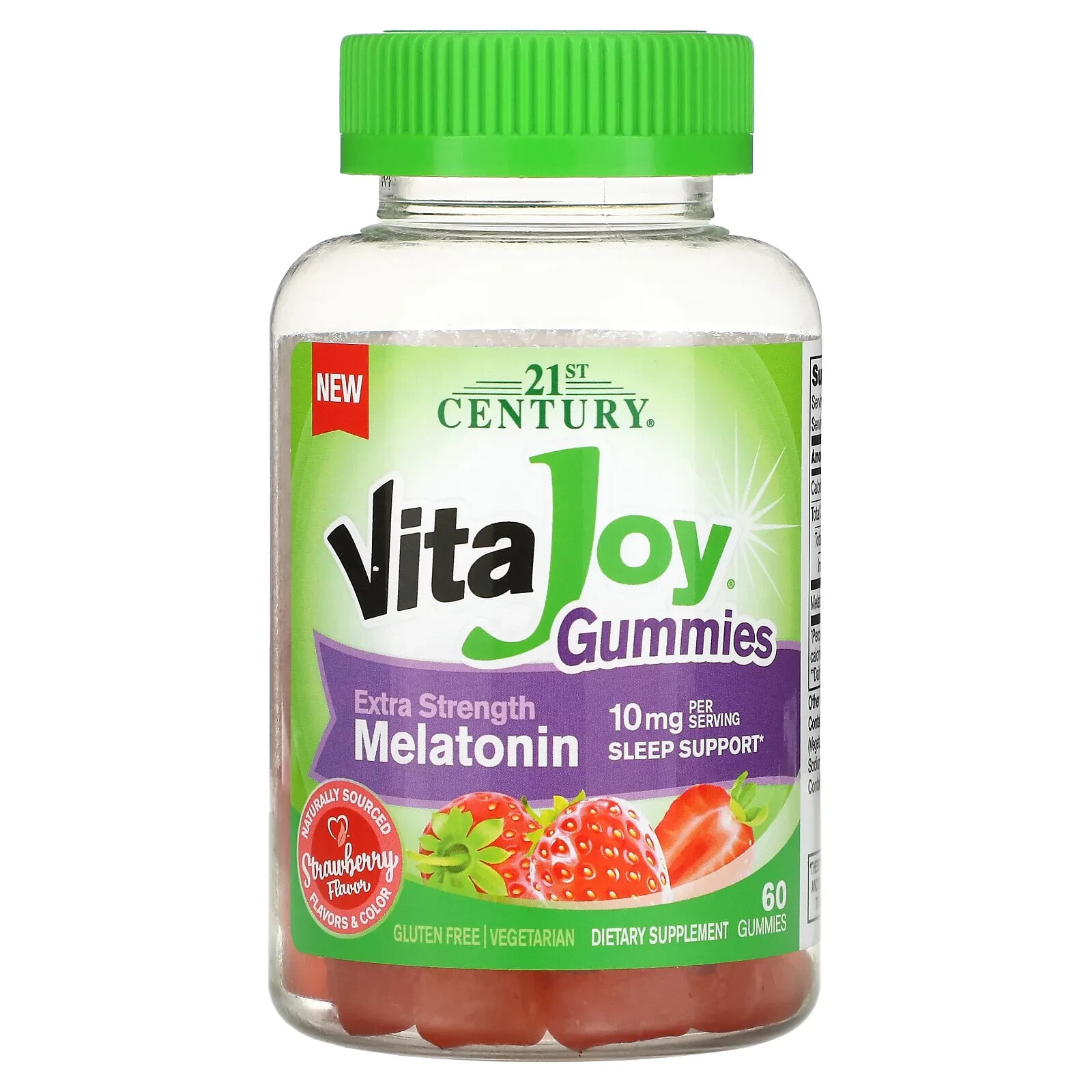Vita Joy Melatonin Gummies, Extra Strength, Strawberry, 10 mg, 60 Gummies (5 mg per Gummy)