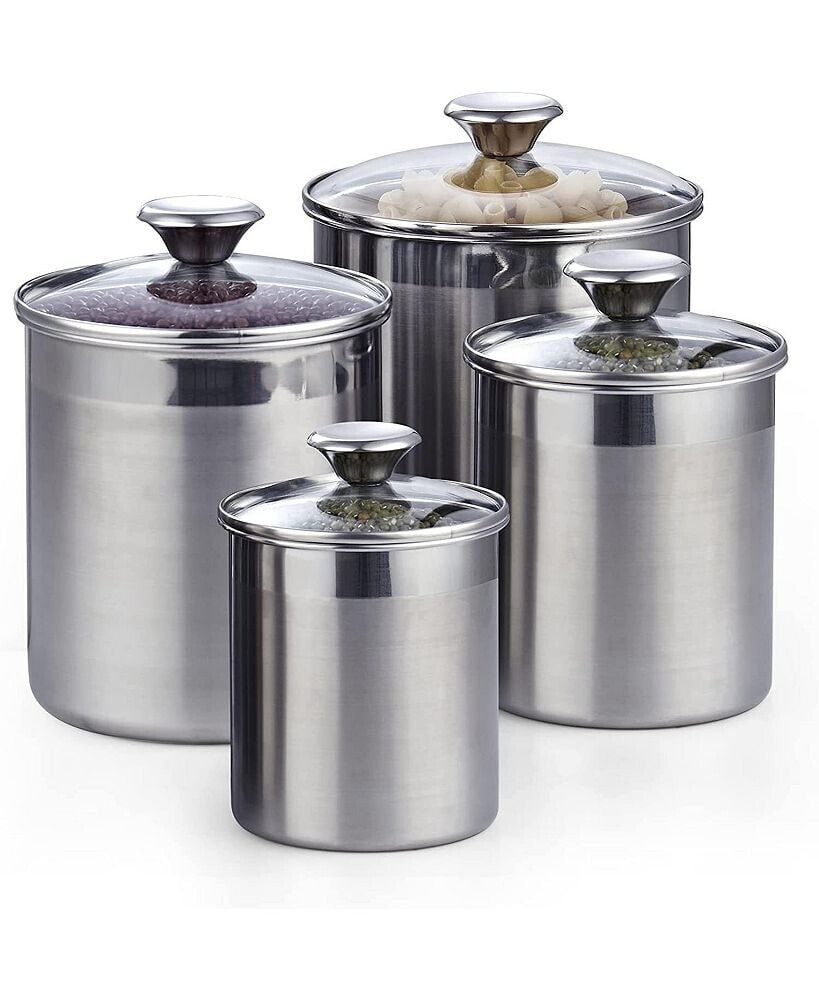 Cooks Standard stainless Steel 4-Piece Food Jar Storage Canister Set air tight glass lid