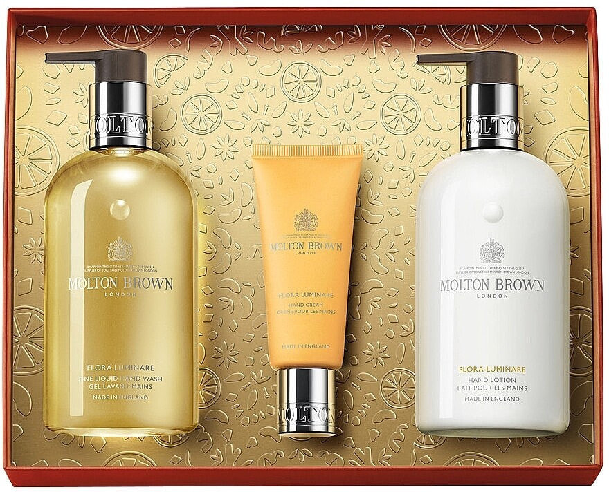 Molton Brown Flora Luminare Hand Care Gift Set - Handpflegeset (Handseife 300ml + Handcreme 40ml + Handlotion 300ml)