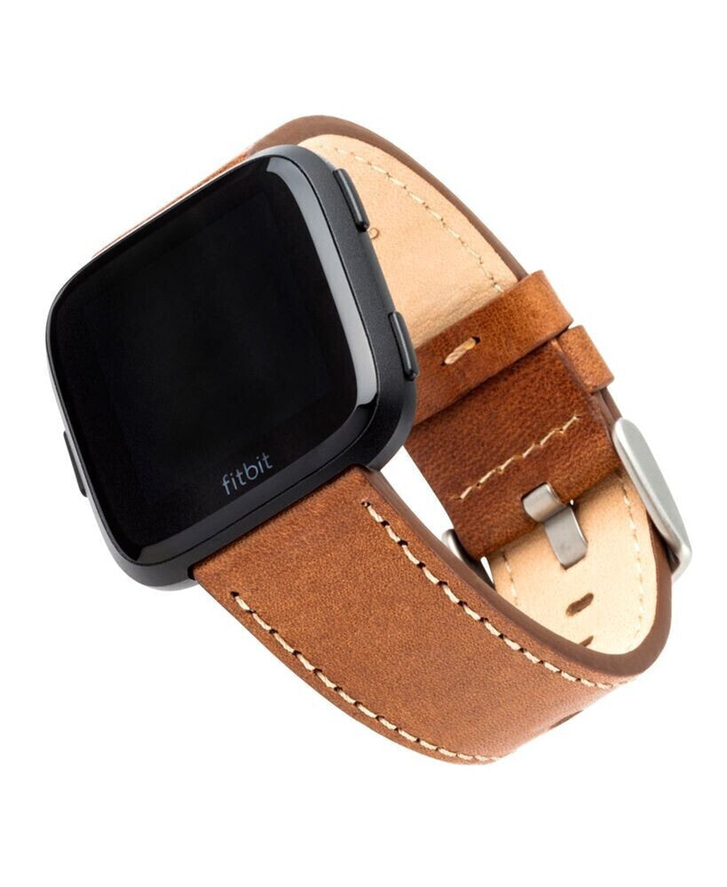 Brown Premium Leather Band with White Stitching Compatible with the Fitbit Versa and Fitbit Versa 2