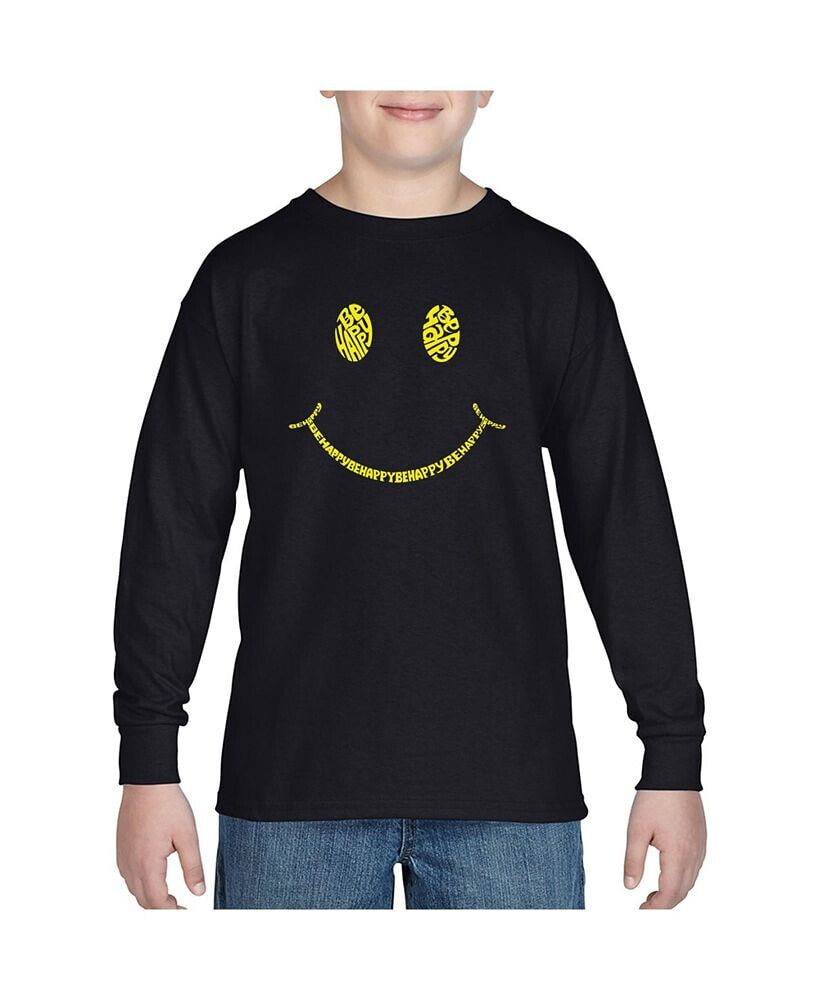 LA Pop Art big Boy's Word Art Long Sleeve T-shirt - Be Happy Smiley Face