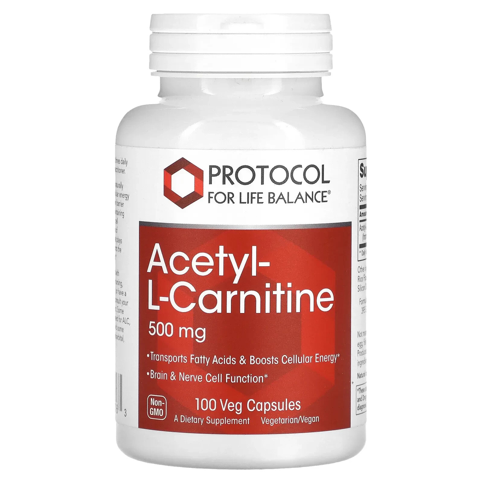 Protocol for Life Balance, Acetyl-L-Carnitine, 500 mg, 100 Veg Capsules