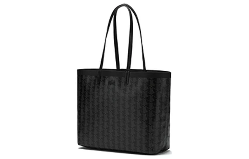 LACOSTE PVC Tote Bag Shopping Bag Shoulder Bag Handbag Medium Size Women's Black & Gray