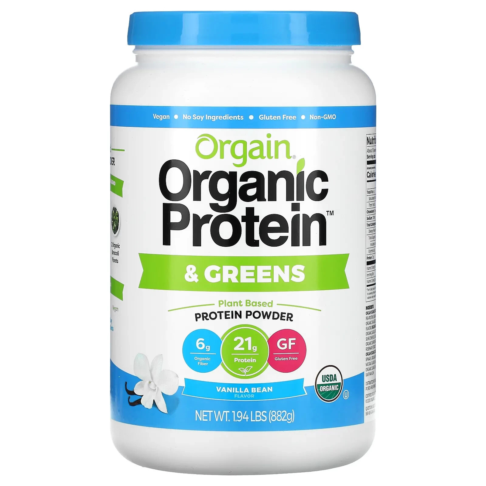 Orgain, Organic Protein & Greens Protein Powder, Plant Based, Vanilla Bean, 1.94 lbs (882 g)