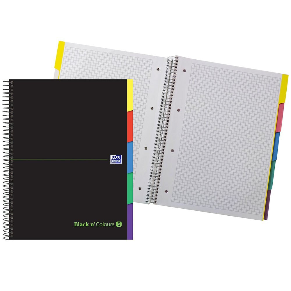 OXFORD HAMELIN A4+ Notebook 5X5 Grid Extrahard Cover 100 Microperphorated Sheets 5 Colored Tabs