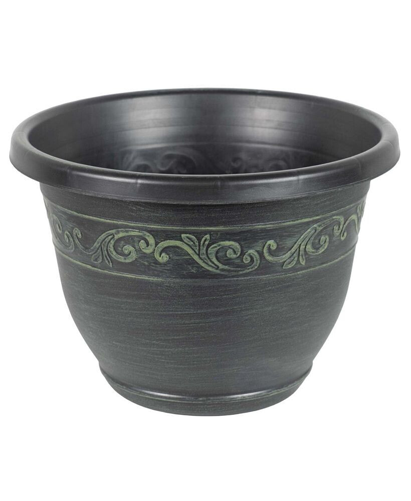 Garden Elements outdoor Tulip Banded Plastic Planter Green 13 Inches