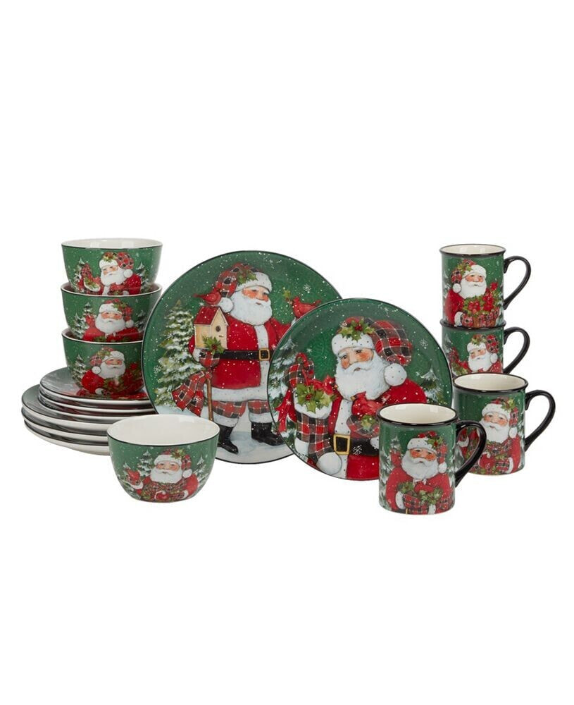 Christmas Lodge Santa 16 Piece Dinnerware Set