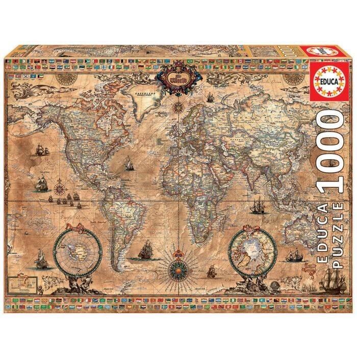 Пазл Educa, 1000 деталей с изображением карты мира