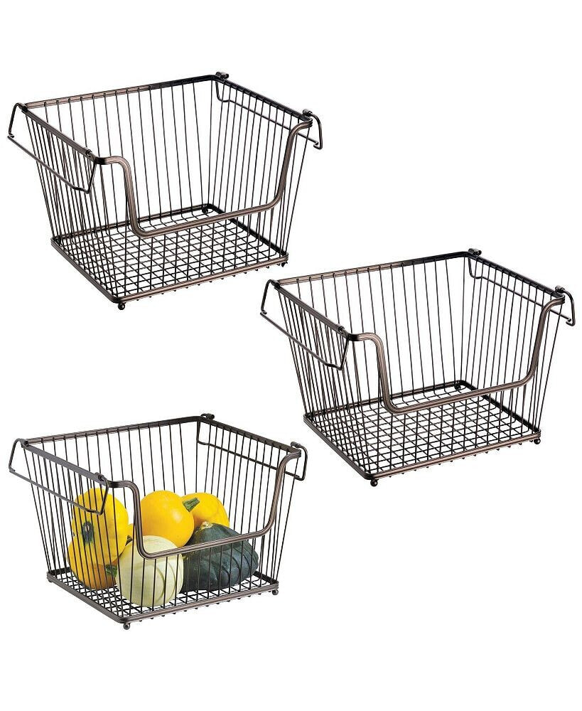 mDesign stackable Storage Basket with Handles, 3 Pack