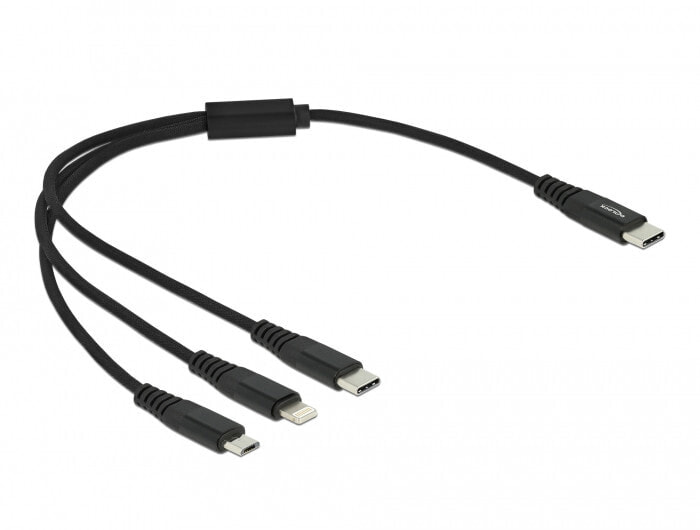 Компьютерный разъем или переходник DeLOCK 87148, 0.3 m, USB C, USB C/Micro-USB B/Lightning, USB 2.0, Black