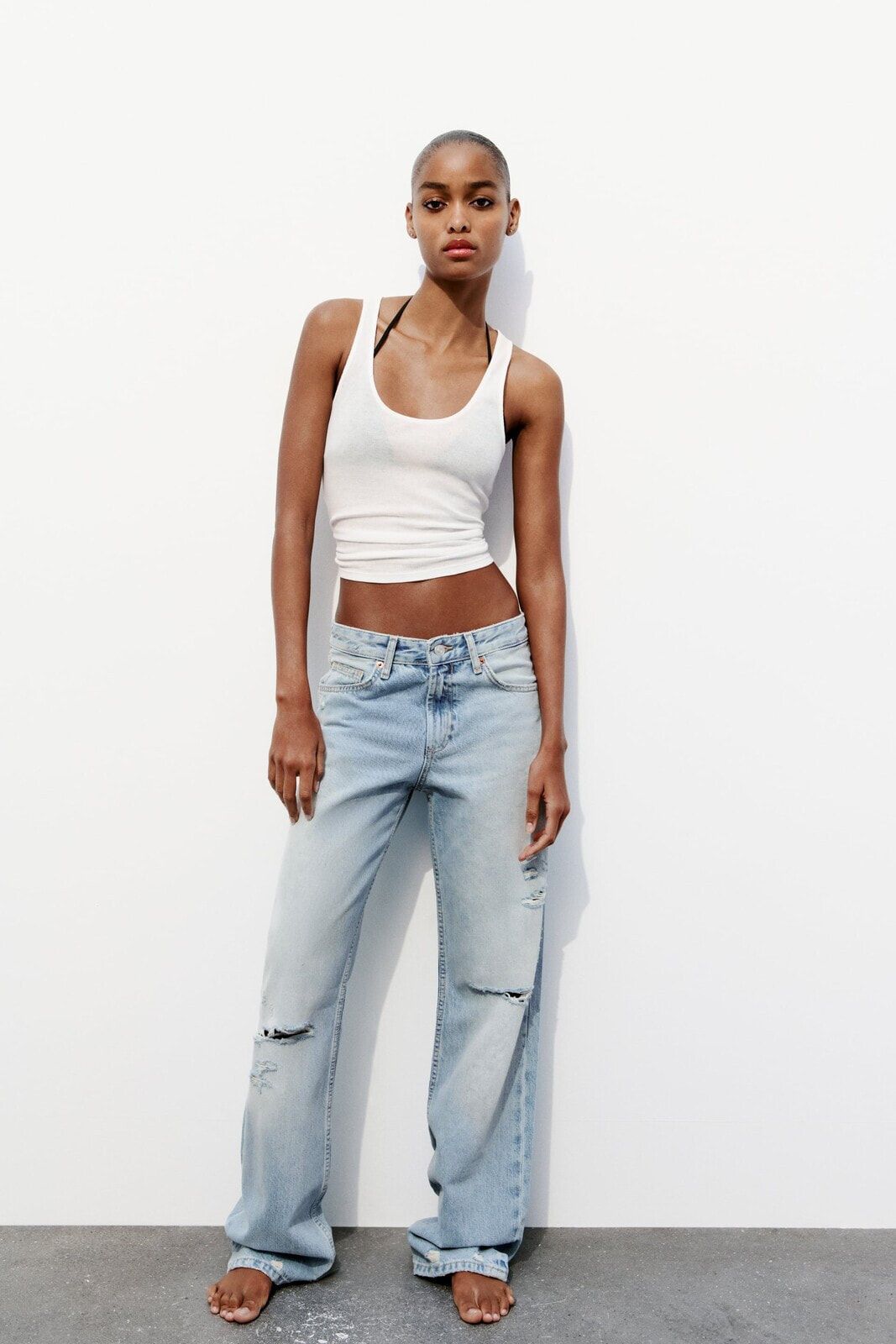 Trf wide-leg mid-rise full-length ripped jeans