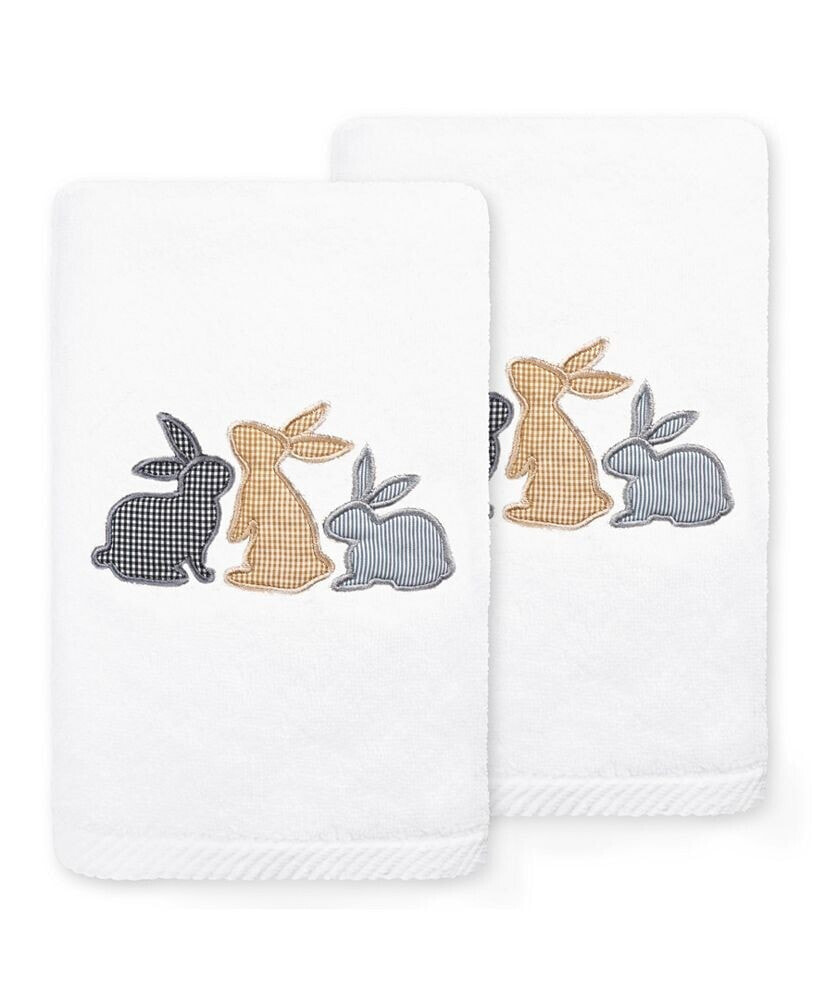 Linum Home textiles Bunny Row Embroidered Luxury 100% Turkish Cotton Hand Towels, Set of 2, 30
