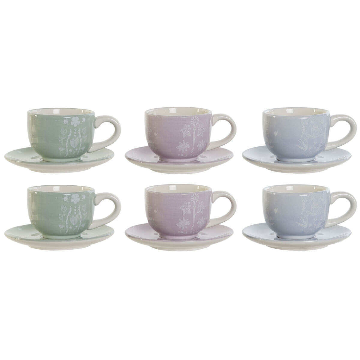 Piece Coffee Cup Set DKD Home Decor Blue White Green Lilac Metal 180 ml