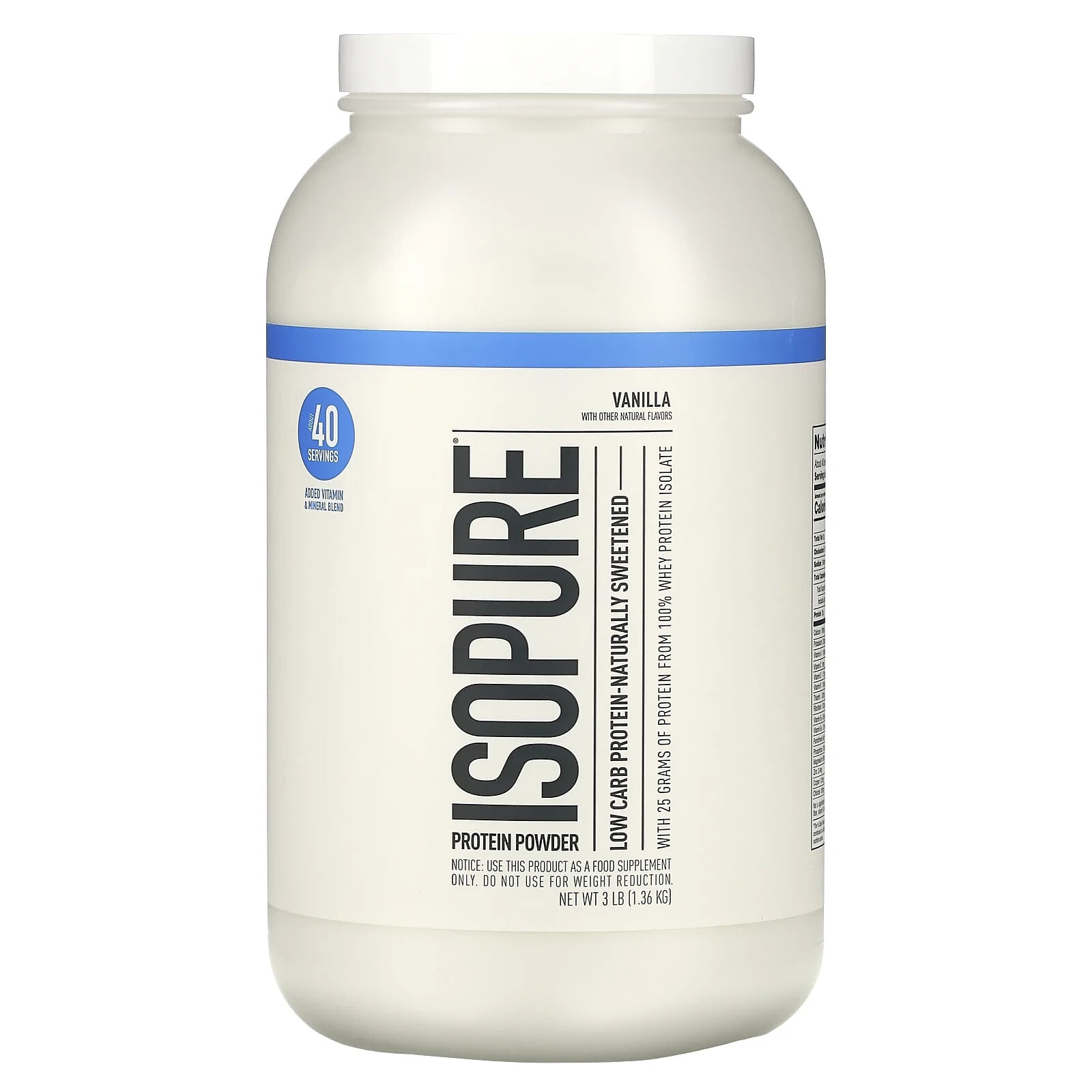 Isopure, Low Carb Protein Powder, Vanilla, 3 lb (1.36 kg)