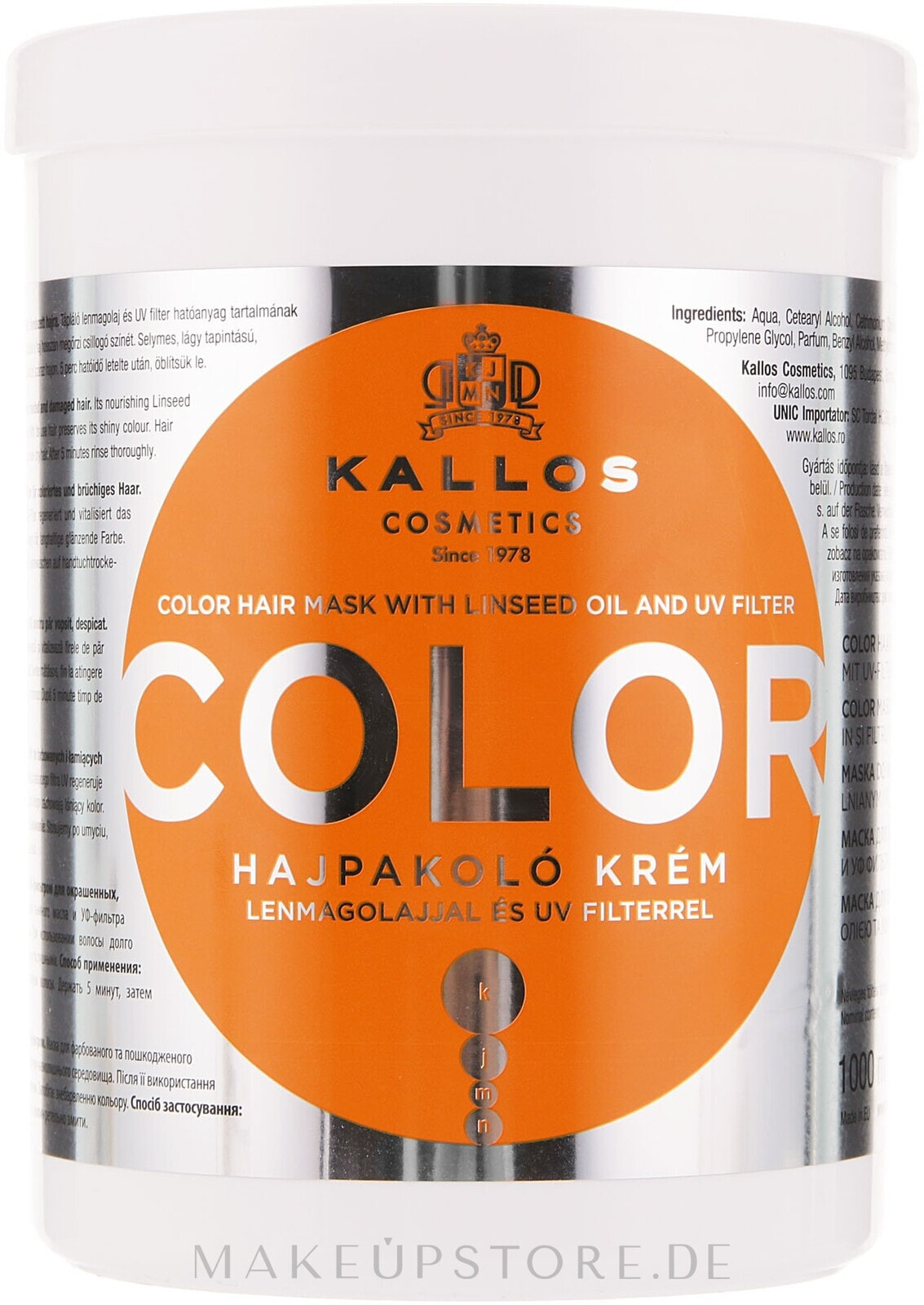 Maske für gefärbtes Haar mit Leinöl und UV-Filter - Kallos Cosmetics Color H.Mask with lins.Oil.Uv Filte Mask