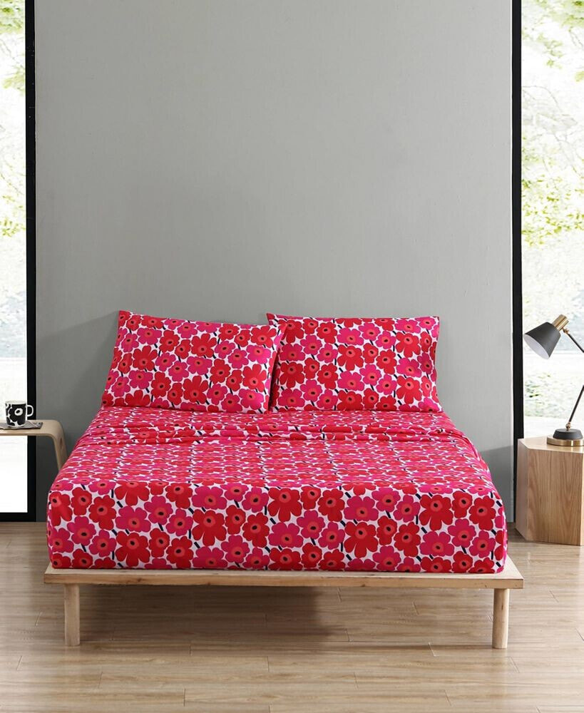 Marimekko mini Unikko Cotton 200-Thread Count 3-Pc. Red Floral Twin XL Sheet Set