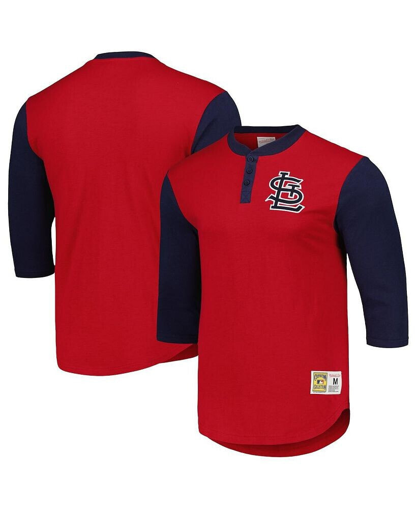Mitchell & Ness men's Red St. Louis Cardinals Cooperstown Collection Legendary Slub Henley 3/4-Sleeve T-shirt