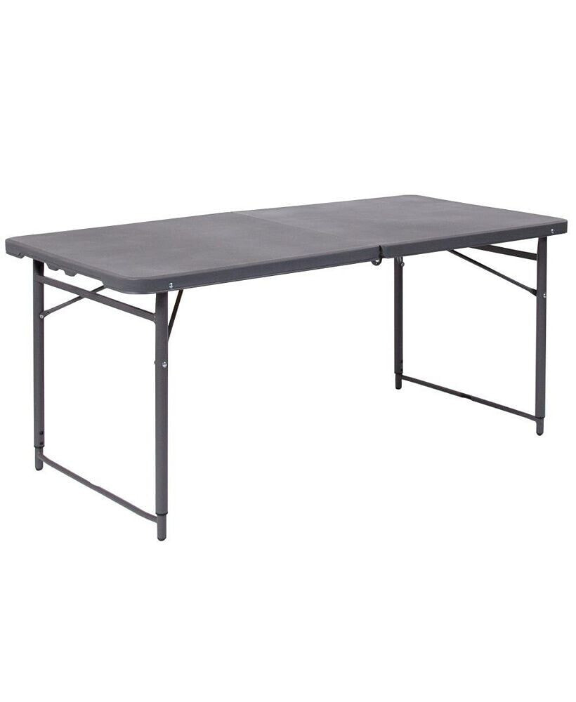 EMMA+OLIVER 4-Foot Height Adjustable Bi-Fold Dark Gray Plastic Folding Table With Handle