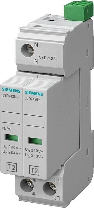 Siemens Ogranicznik przepięć C TYP 2 2P 20kA 350V układ 1+1 wąski ze stykami sygnalizacyjnymi 5SD7422-1