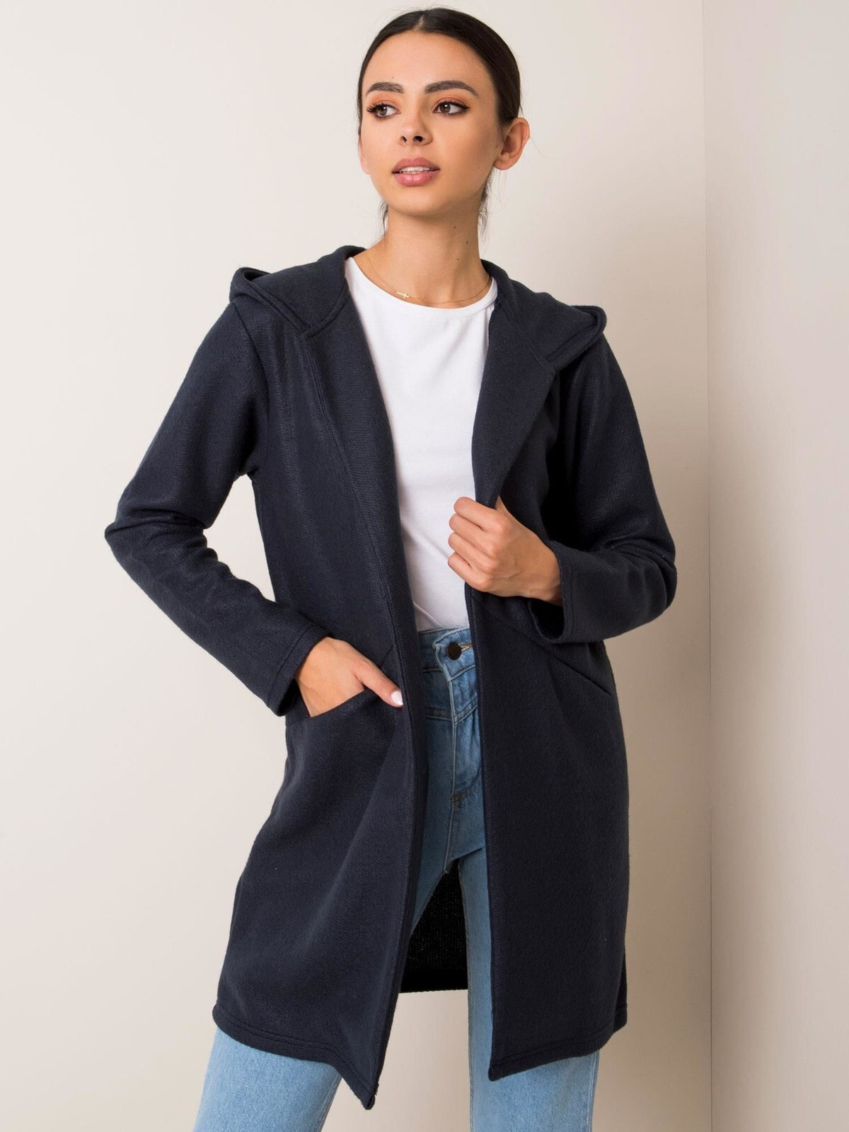 Удлиненное синее пальто с капюшоном Factory Price