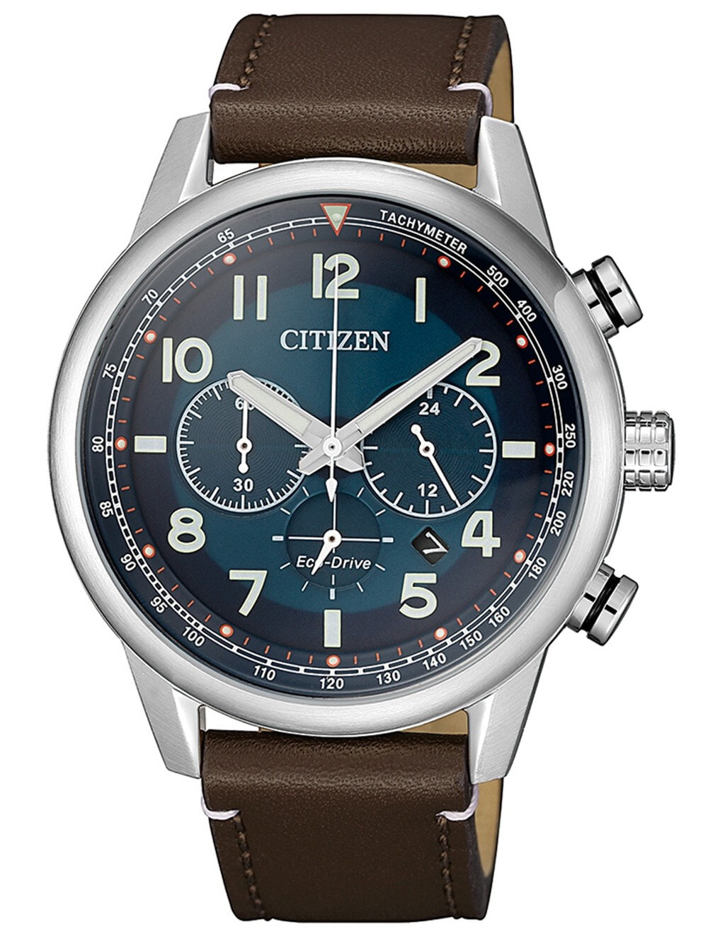 Мужские наручные часы с коричневым кожаным ремешком Citizen CA4420-13L Eco-Drive Chronograph 43mm 10ATM