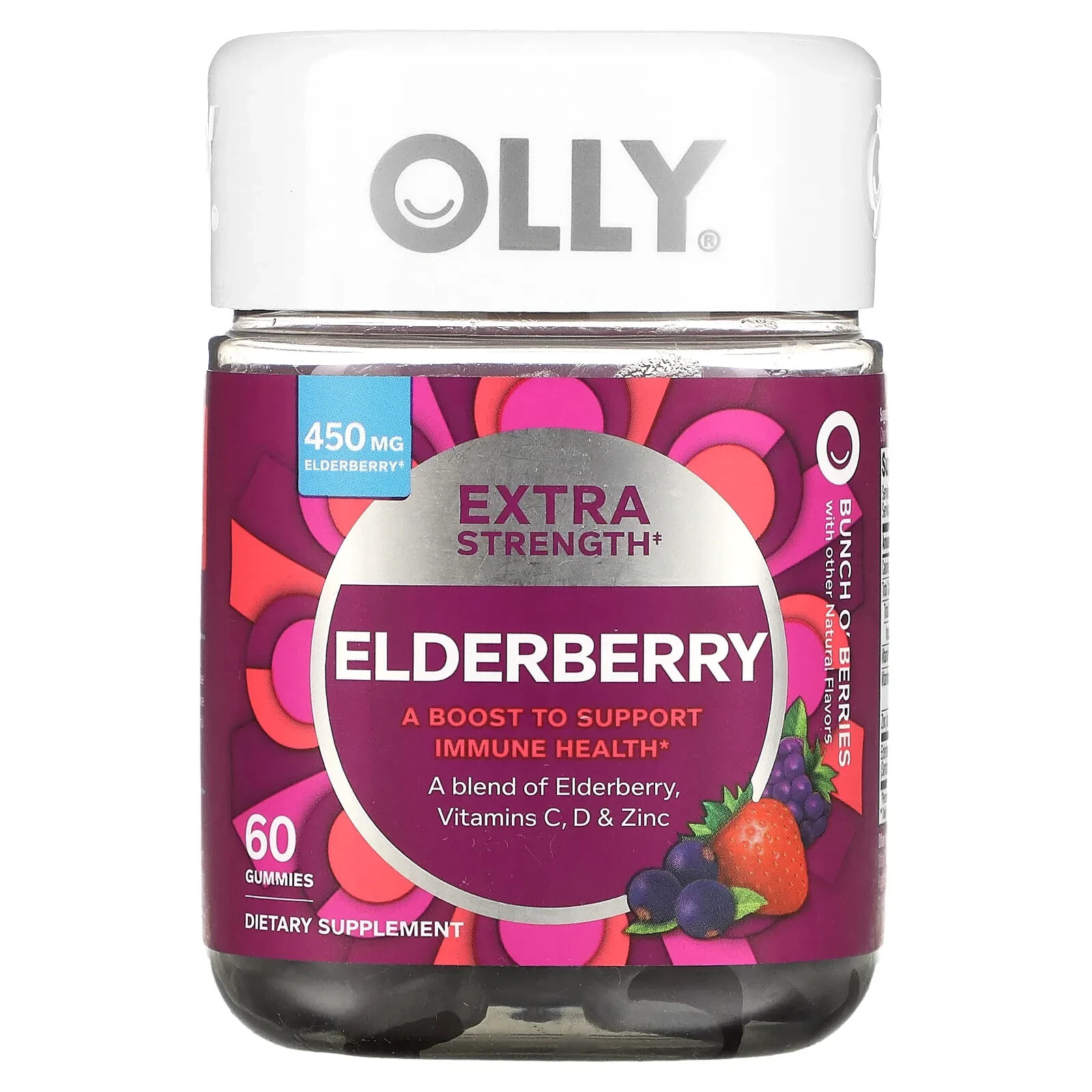 OLLY, Бузина, усиленная сила действия, гроздь ягод, 225 мг, 60 жевательных мармеладок