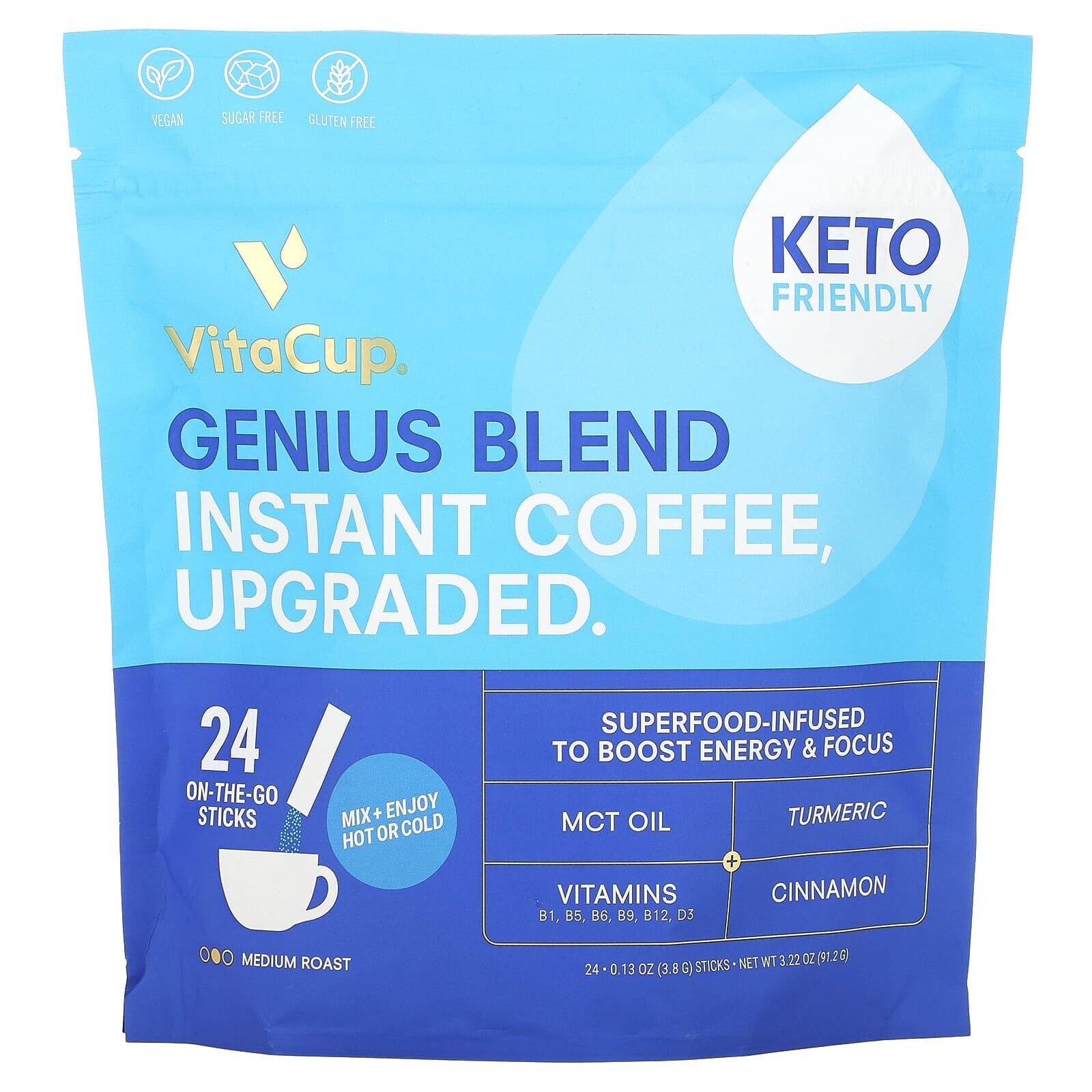 VitaCup, Perfect Instant Coffee, Dark Roast, 24 On-The-Go Sticks, 0.09 oz (2.5 g) Each