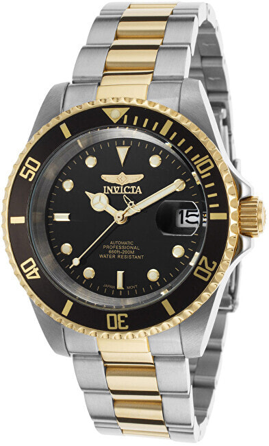 Мужские наручные часы с серебряным золотым браслетом Invicta Pro Diver Automatic 8927OB