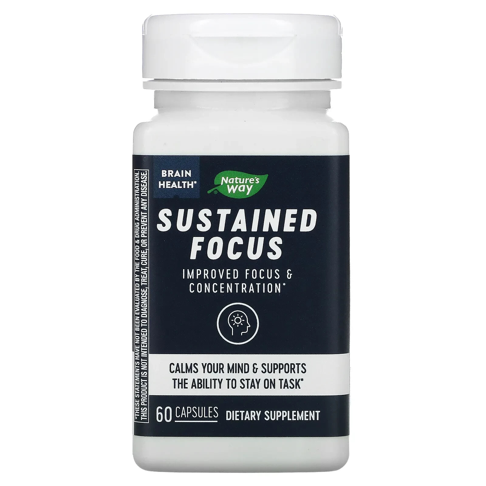 Натурес Вэй, Sustained Focus, добавка для поддержки мозга и повышения концентрации внимания, 60 капсул