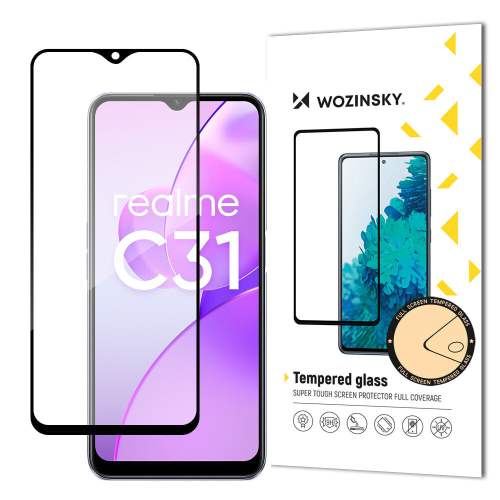 Wytrzymałe szkło hartowane 9H na cały ekran Realme C31 z ramką Case Friendly czarny