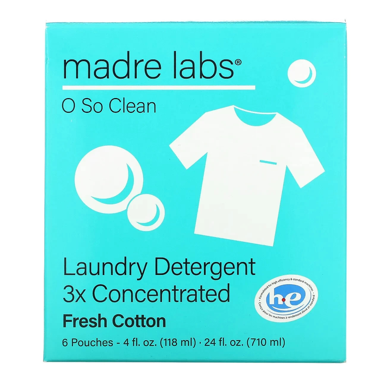 Laundry Detergent, 3x Concentrate Refill, Fresh Cotton, 6 Pouches, 4 fl oz (118 ml) Each