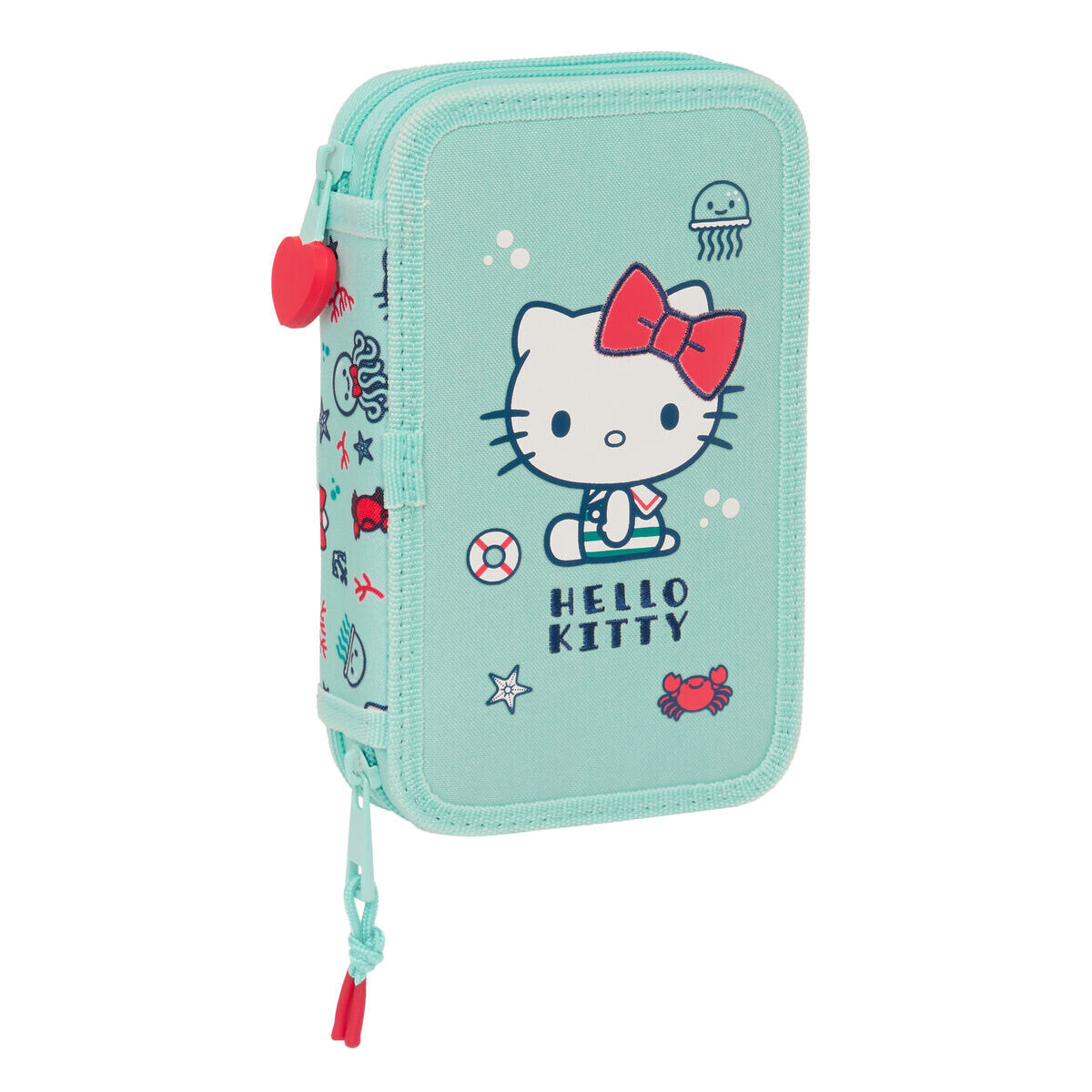Double Pencil Case Hello Kitty Sea lovers Turquoise 12.5 x 19.5 x 4 cm (28 Pieces)