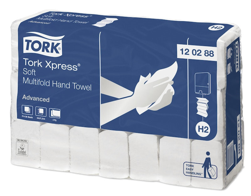 Tork 120288   Полотенца бумажные одноразовые листовые для рук  2-слойный  Белый 21.2x34 см   2856 шт