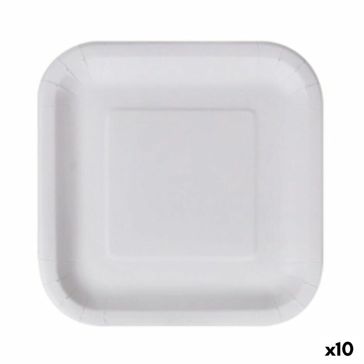 Plate set Algon Disposable White Cardboard Squared 23 cm (10 Units)