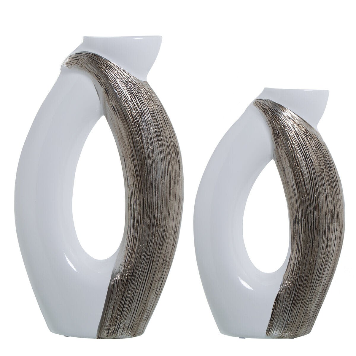 Set of 2 Vases Alexandra House Living White Silver Ceramic