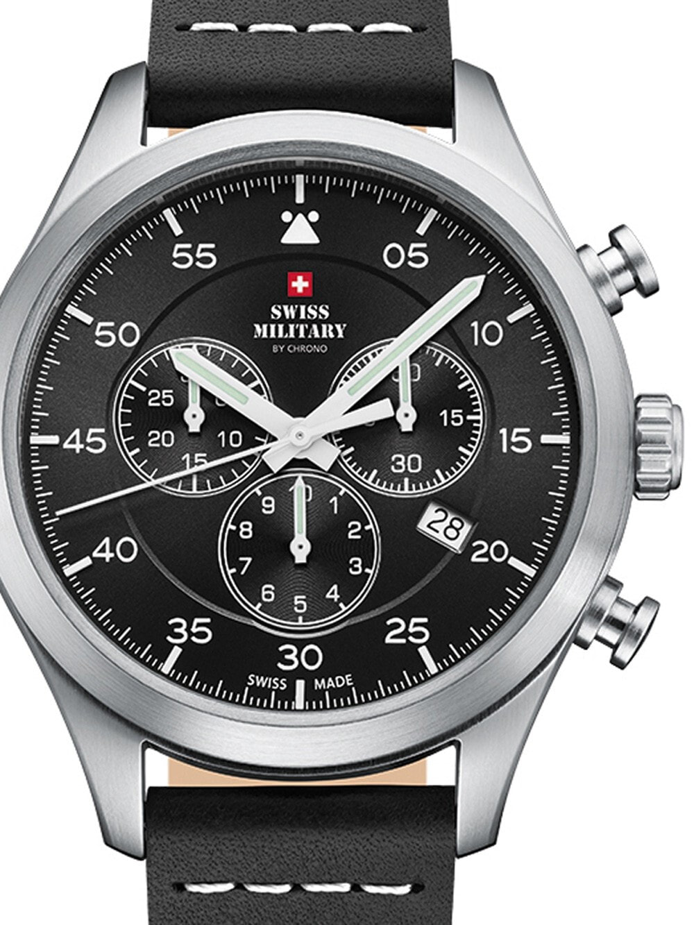 Мужские наручные часы с черным кожаным ремешком Swiss Military SM34076.04 Chronograph 43mm 10ATM